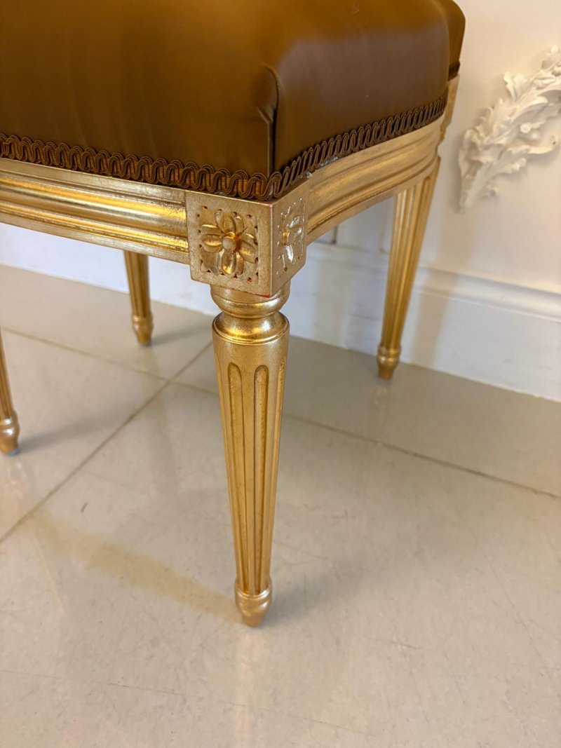 Large Rare Suite of 42 Matching Louis XVI Style Giltwood Dining Chairs with Silk Damask Upholstery - Image 6